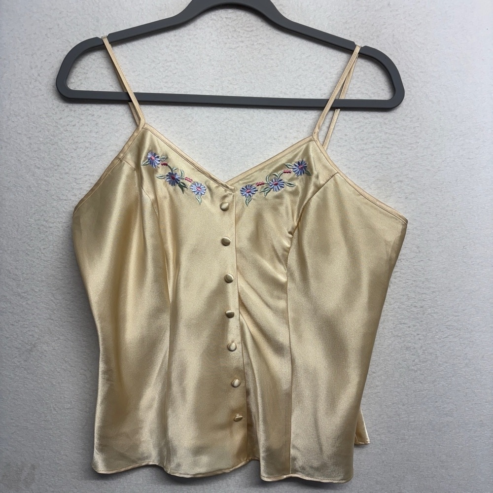 Inner Most‎ Satin Cami Tank Blouse Cream Floral Embroidered Vintage Nighty Slip